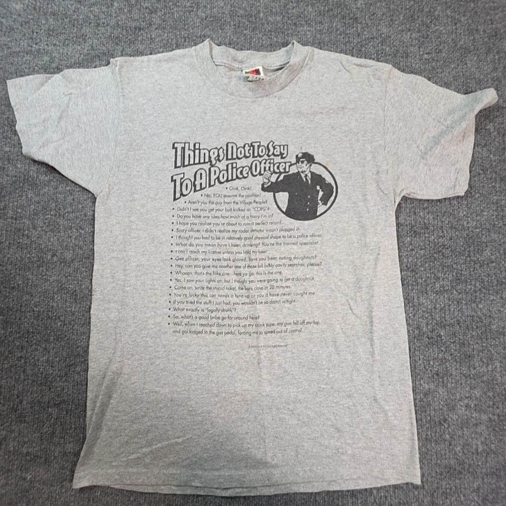 Vintage Fruit Of The Loom Shirt Mens Medium Gray Police Graphic Tee Funny Humor